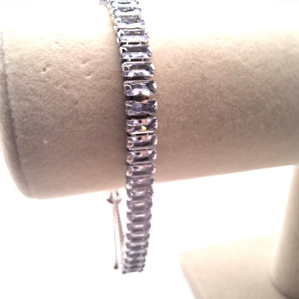 Tennis Bracelet Rectangular Swarovski Crystals SilverTone NWT